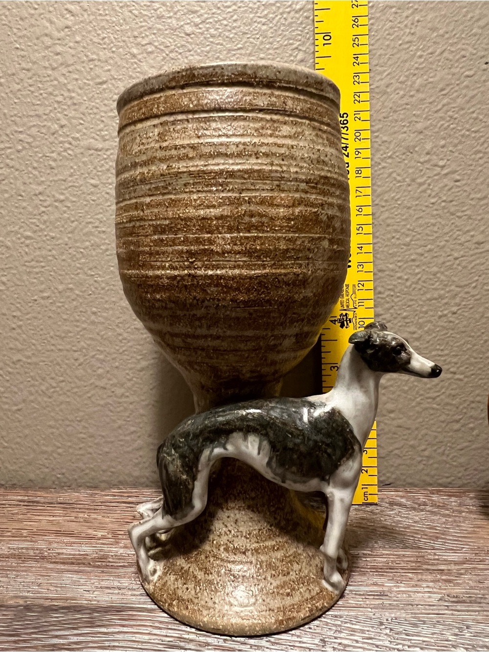 Vintage Ceramic Greyhound Figurine with Earth-Tone Vase